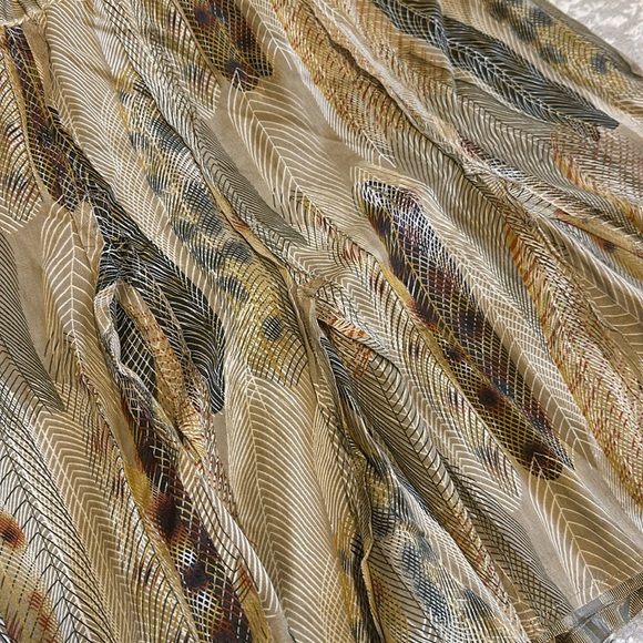 Anthropologie Fei 100% Cotton Feather Print Circle Skirt With Ribbon Trim Sz 6 - Picture 2 of 7